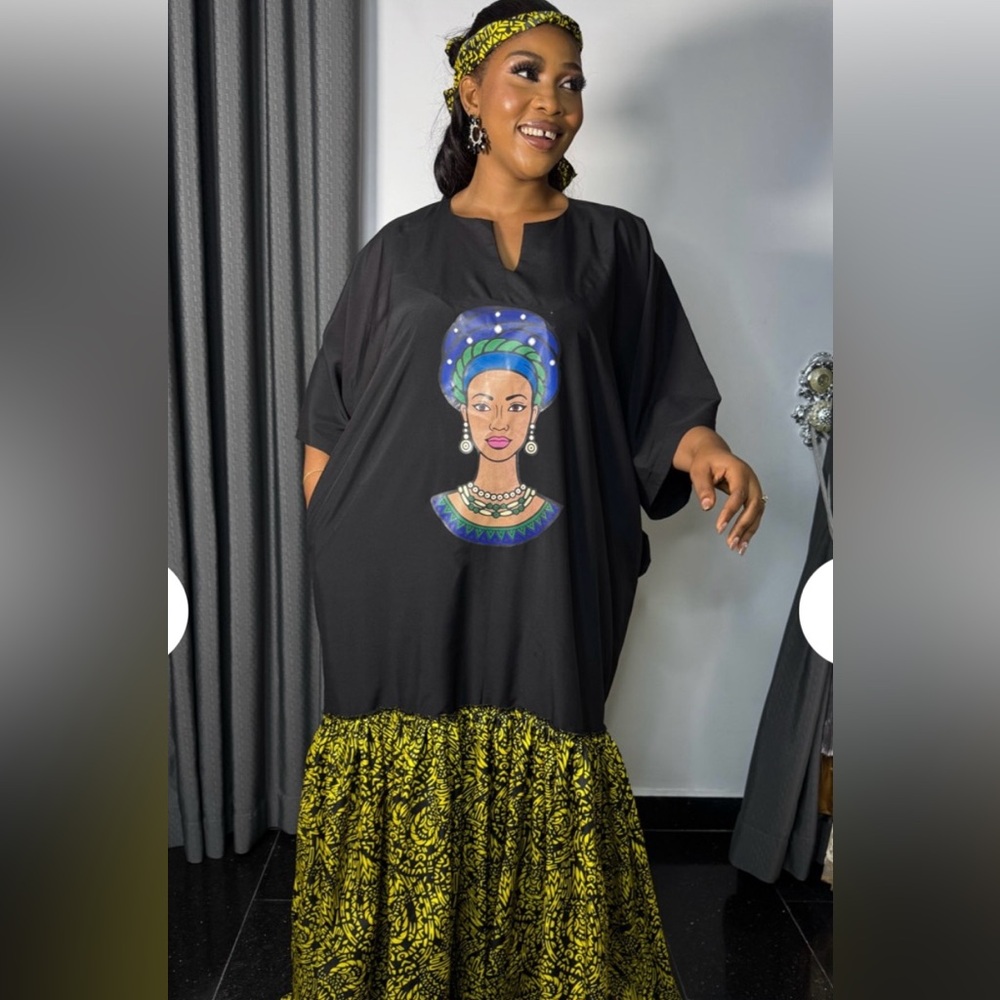 Black and Yellow Graphic Maxi Dress